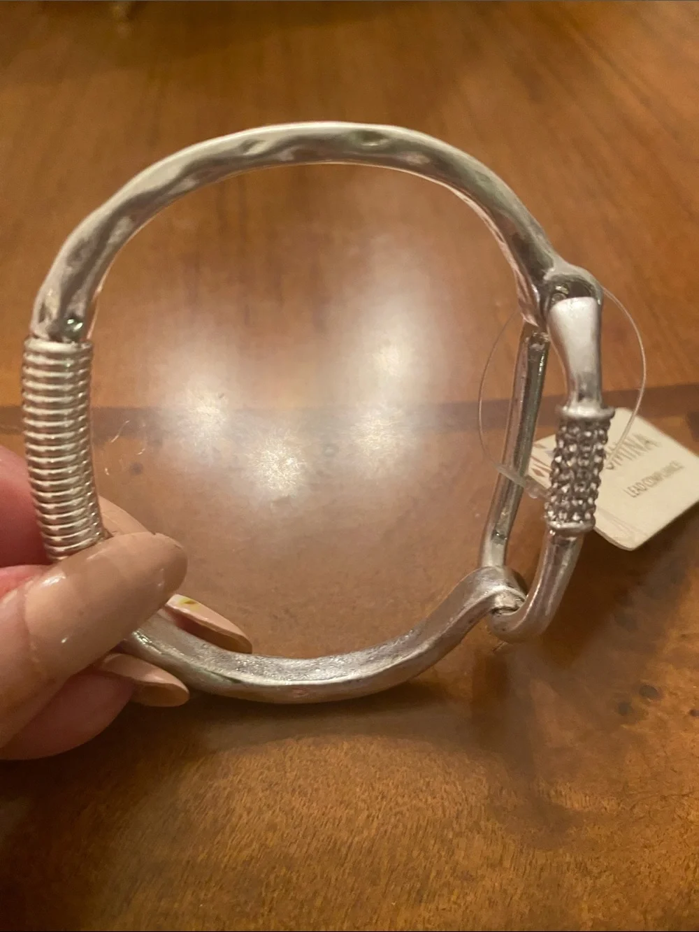 Sterling Silver Textured Bracelet with Pave Accent